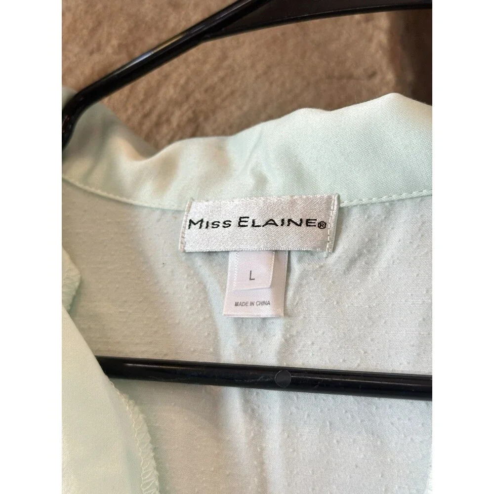 VTG Miss Elaine Satin Pajamas Long Sleeve Set Pants Top L Mint Pastel Green 2Pc